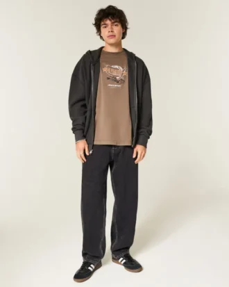 Washed Black Seamed Skater Baggy Jeans