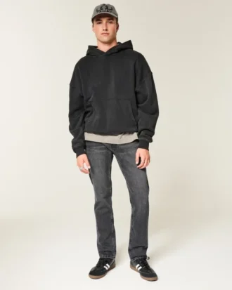 Washed Black Slim Straight Jeans