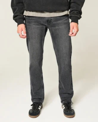 Washed Black Slim Straight Jeans