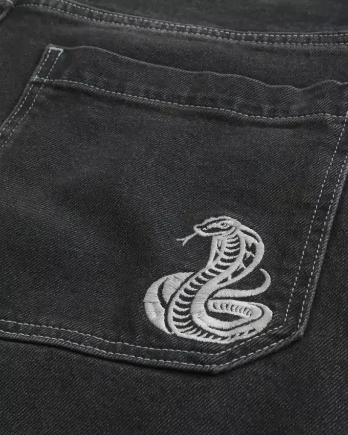 Washed Black Snake Graphic Skater Baggy Jeans Washed Black Snake Graphic Skater Baggy Jeans