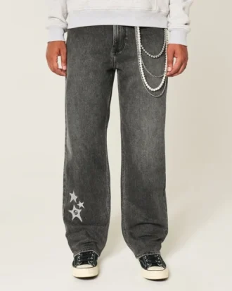 Washed Black Star Graphic Baggy Jeans