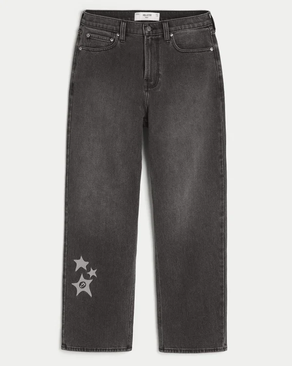 Washed Black Star Graphic Baggy Jeans Washed Black Star Graphic Baggy Jeans