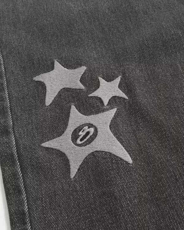 Washed Black Star Graphic Baggy Jeans Washed Black Star Graphic Baggy Jeans