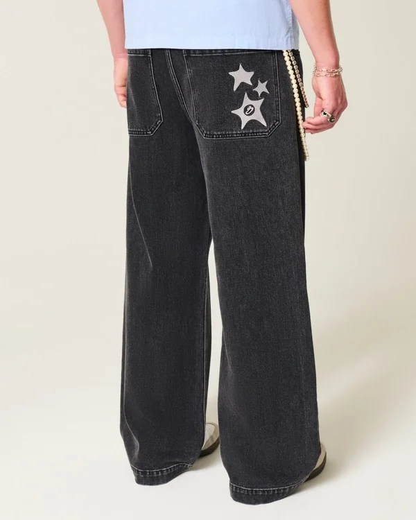 Washed Black Star Graphic Super Baggy Jeans Washed Black Star Graphic Super Baggy Jeans