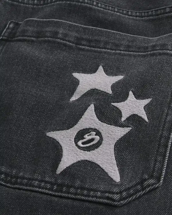 Washed Black Star Graphic Super Baggy Jeans Washed Black Star Graphic Super Baggy Jeans