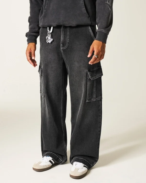 Washed Black Super Baggy Cargo Jeans Washed Black Super Baggy Cargo Jeans